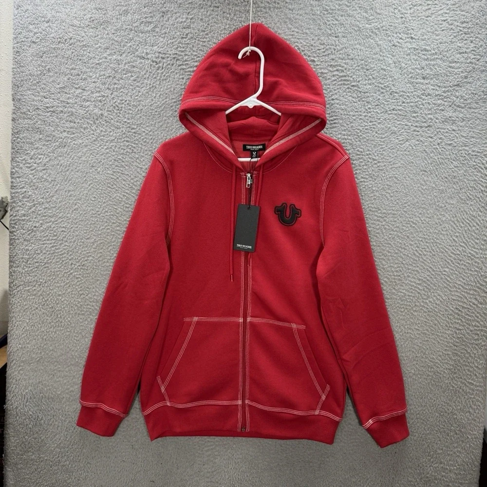 True Religion Sweatshirt Adult Medium Red Full Zip Hoodie Buddha MSRP $124 NEW